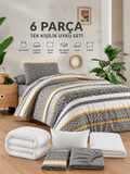 6 Parça Tek Kişilik Uyku Seti |Sarı Çizgi