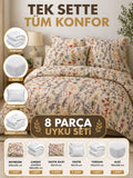 8 Parça Full Paket Uyku Seti – Hazır Yatak Deneyimi Botanik